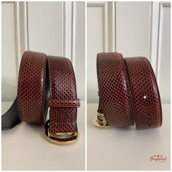 Authentic Gucci Maroon Python Leather Gold Interlocking G Buckle Belt Size 75/30 - Picture 9 of 13